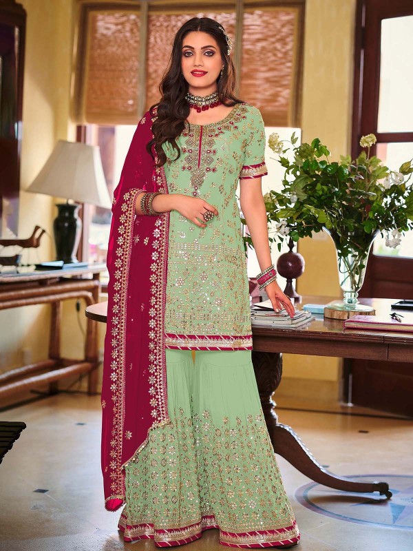 Light Green Faux Georgette Plazzo Suit